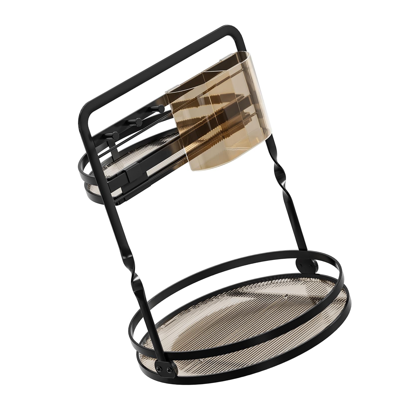 ZEPFJHE Section Rotating Vanity Tray with Built in Brush Rack and Jewelry Storage for Cosmetics Arrangement Jewelry and Makeup Planner