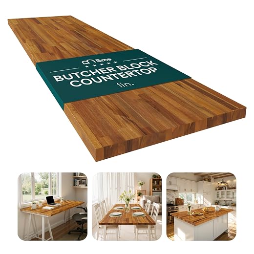 Bme Acacia Butcher Block Countertop, 60" L x 25" W x 1" Th - Teak Look
