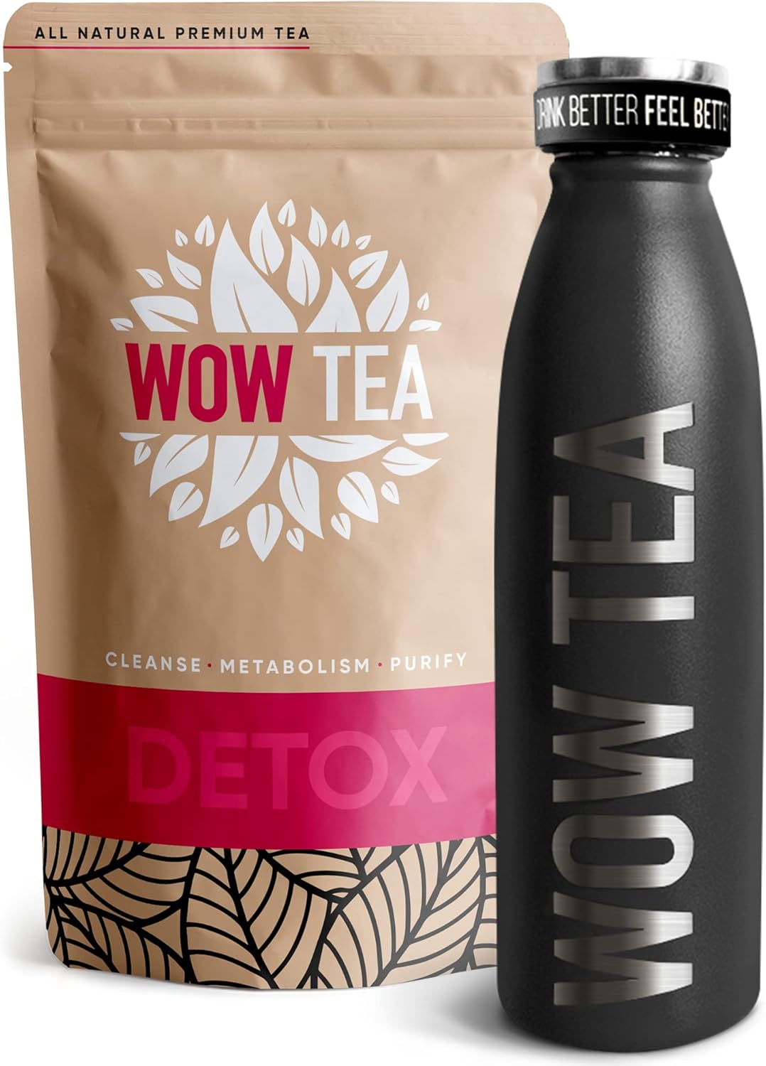 WOW TEA – Herbal Slimming Tea for Weight Management | Detox Tea – Body Cleansing & Belly Bloating Removal | Ayurvedic Tea + Tea Thermos with Infuser – 150gr + 500ml | 100% Natural | Made in EU