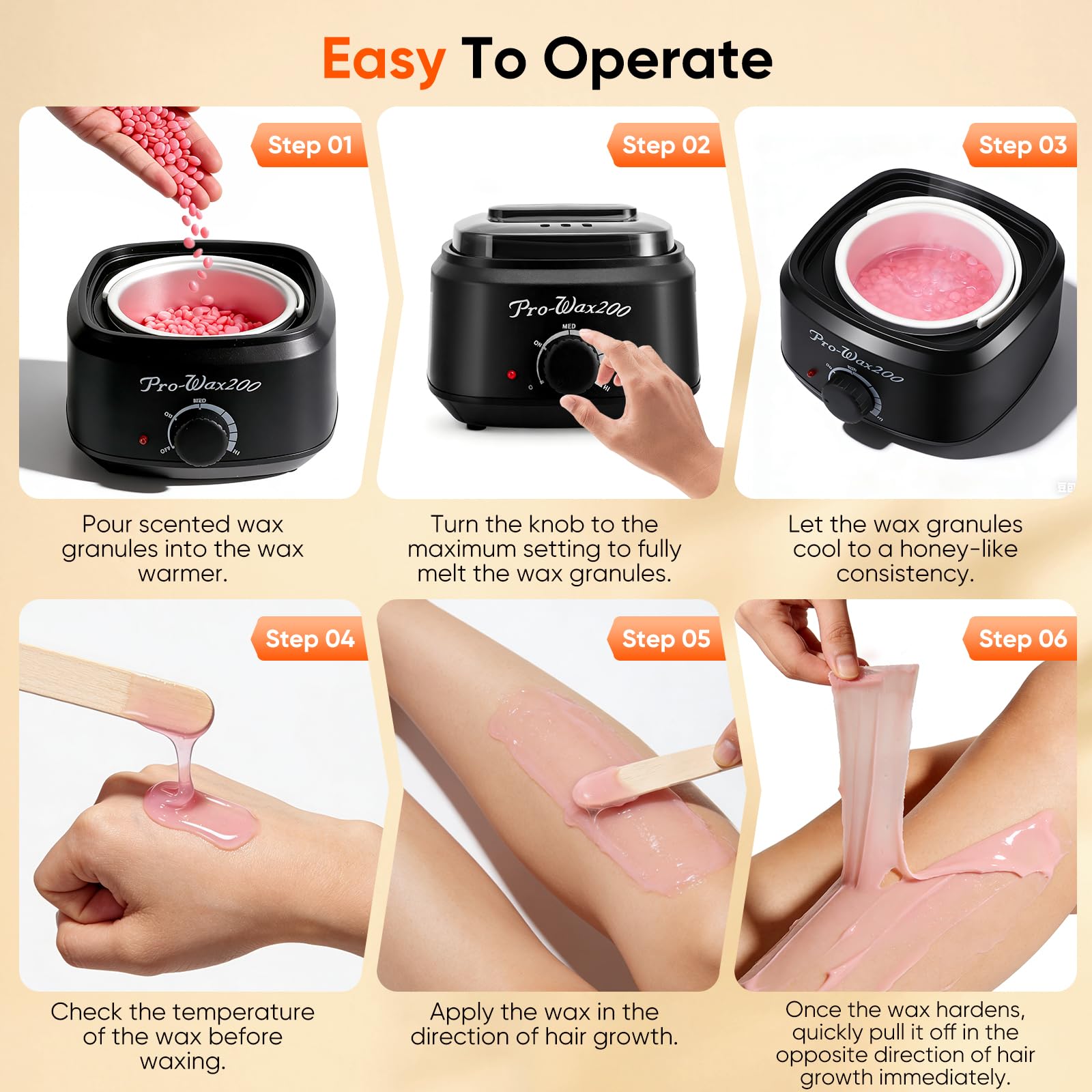 Scaldacera Kit Ceretta Brasiliana Professionale con 4 Barrette di Cera 100g, Wax Warmer per Depilazione Corpo Completo, Kit Depilazione con Ciotola in Silicone e Spatole Uomo Donna