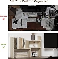 Vista 5 de TY ARTS & CULTURE - Organizador de almacenamiento de escritorio de madera expandible multiusos, estante de exhibición, estante de mostrador, Beige