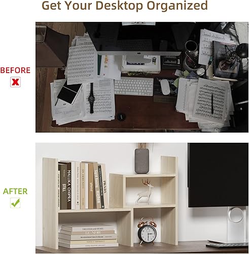 Miniatura 5 de TY ARTS & CULTURE - Organizador de almacenamiento de escritorio de madera expandible multiusos, estante de exhibición, estante de mostrador,