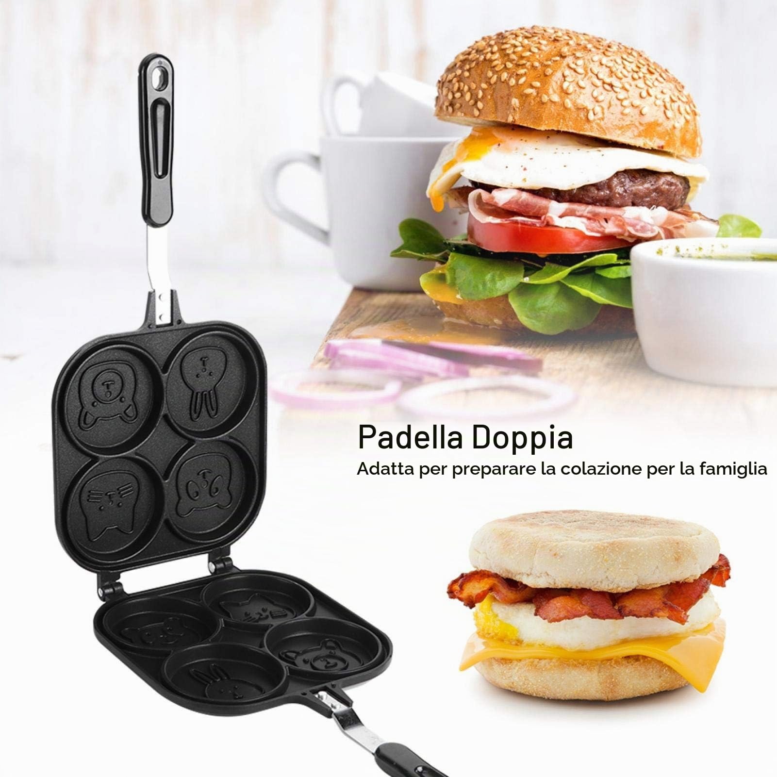 OUKENS Padella per Pancake a Doppia Faccia, Padella Antiaderente Pancake per frittelle di Uova Fritte a Doppia Faccia con Modelli Animali Carini e interessanti