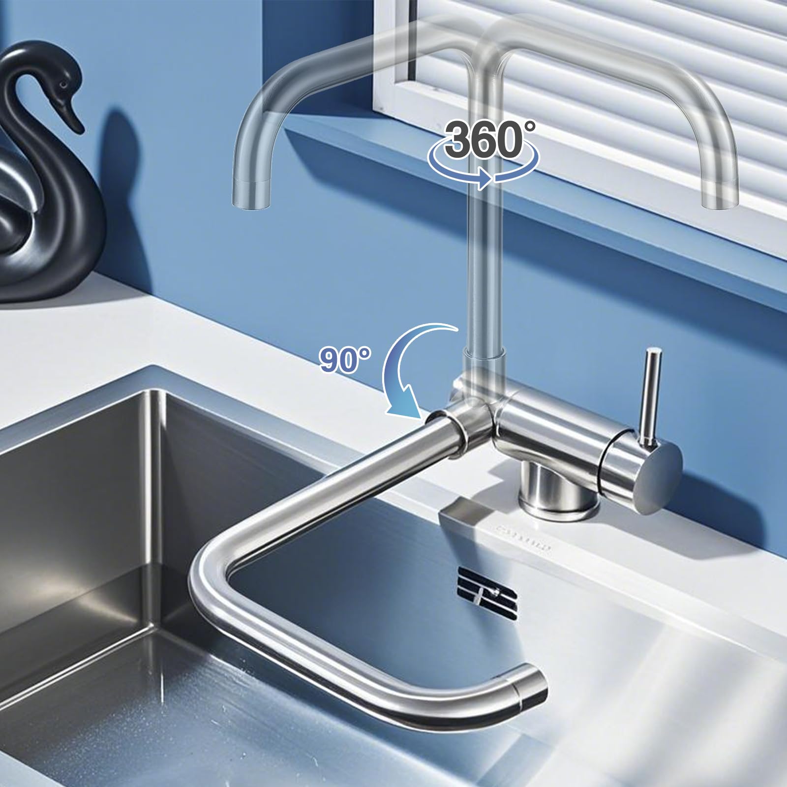 Mitigeur Cuisine Rabattable Pliable 360° Acier Inoxydable 304 Brossé