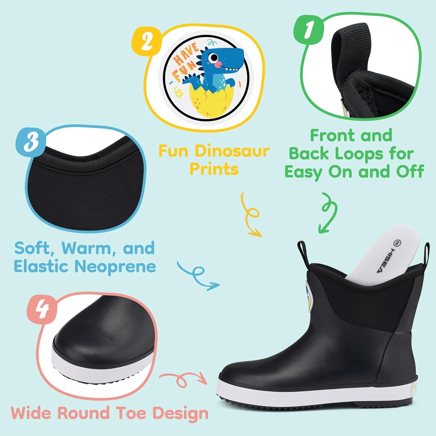 HISEA Kid's Deck Boots Waterproof Lightweight Ankle Rain Boots for Boys Girls Rubber Boots Non-slip Child Rain Shoes