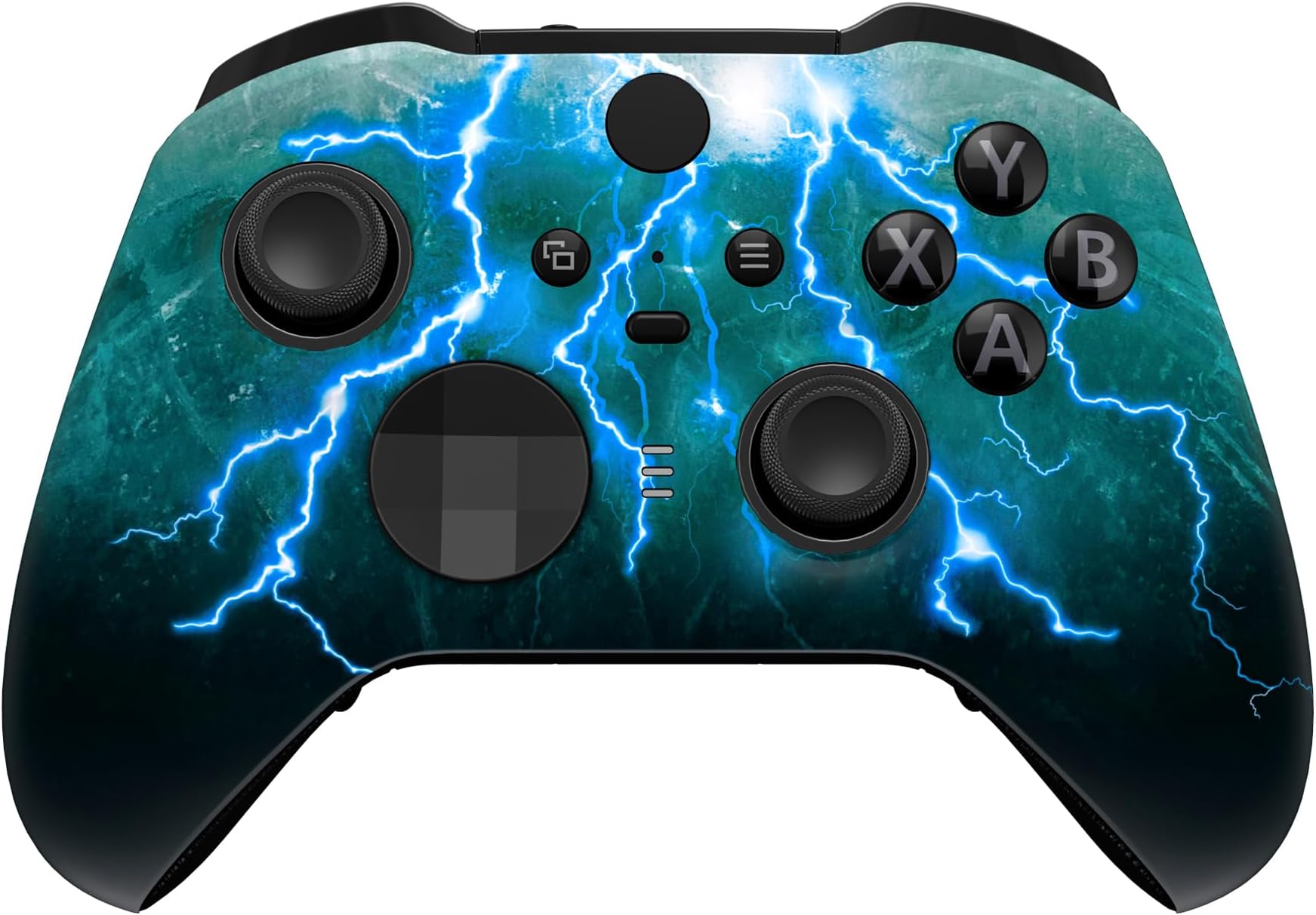 eXtremeRateGreen Storm Thunder Replacement Faceplate Cover for Xbox One Elite Controller Series 2 (Model 1797), Soft Touch Front Housing Shell & Accent Rings for Xbox Elite Series 2 Core Controller