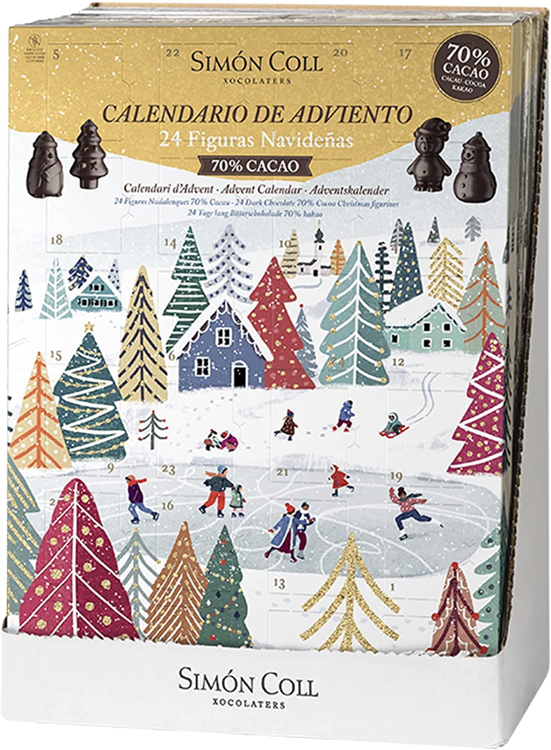 Simón Coll Calendario de Adviento Chocolate Negro 70% Cacao Figuras 3D 216gr 24 Chocolatinas