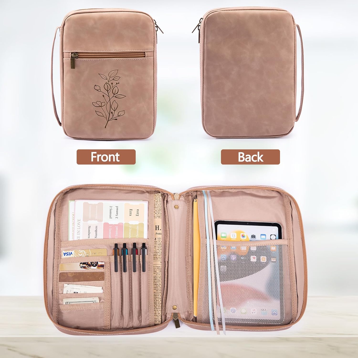 Large PU Leather Bible Cover - Debossed Case with Pocket - Gift Boxed for Men & Women