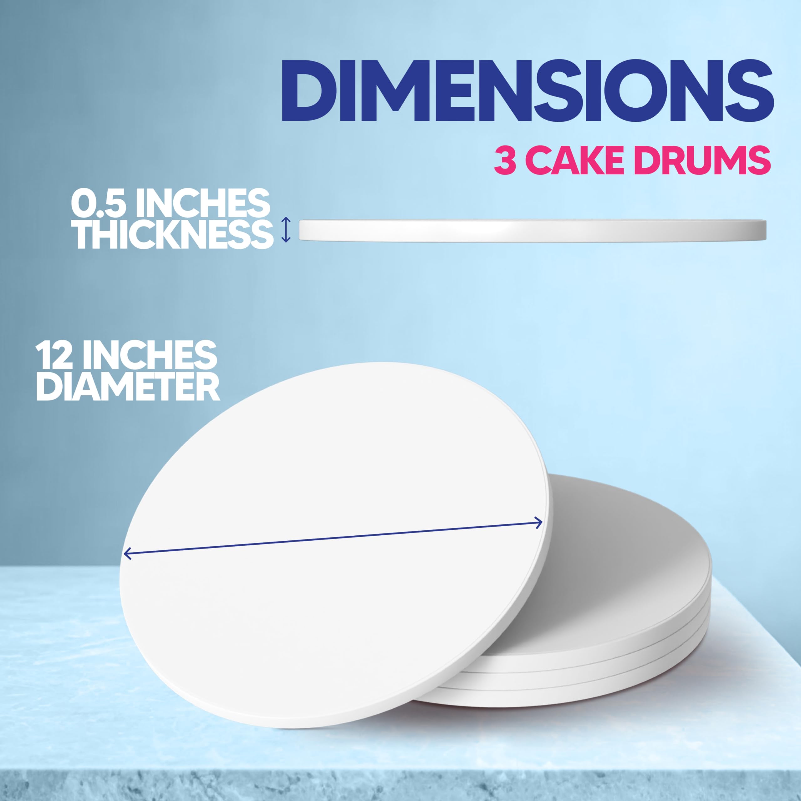 RICCLE Cake Boards - 12 Inch Cake Drum - Smooth-Edged 12 Cake Drum - Sturdy Cake Boards 12 Inch Round - Bend Resistant Multi-Layered Cake Base for Minimalist Displays (12 Inch - Pack of 3)