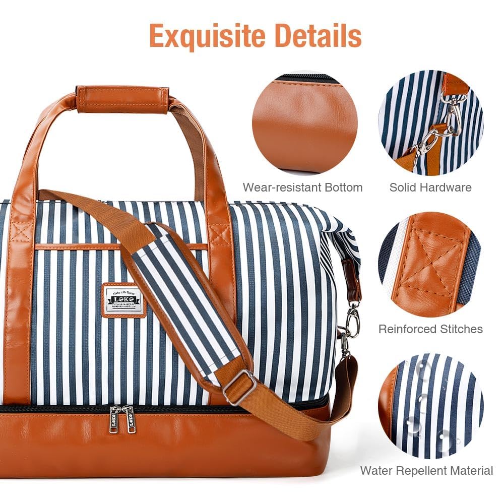 Reisetasche Damen 50L Gestreift Handgepäck Weekender | 50L Fassungsvermögen | inkl. Kulturbeutel + 2 Schuhsäcke | gestreiftes Design | geeignet als Klinik-, Sport- oder Flugtasche