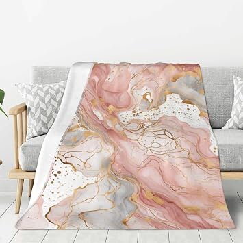 Pink Gray Marble Throw Blanket for Bed Sofa Couch Fleece Blankets Lightweight Soft Cozy 50"x40"