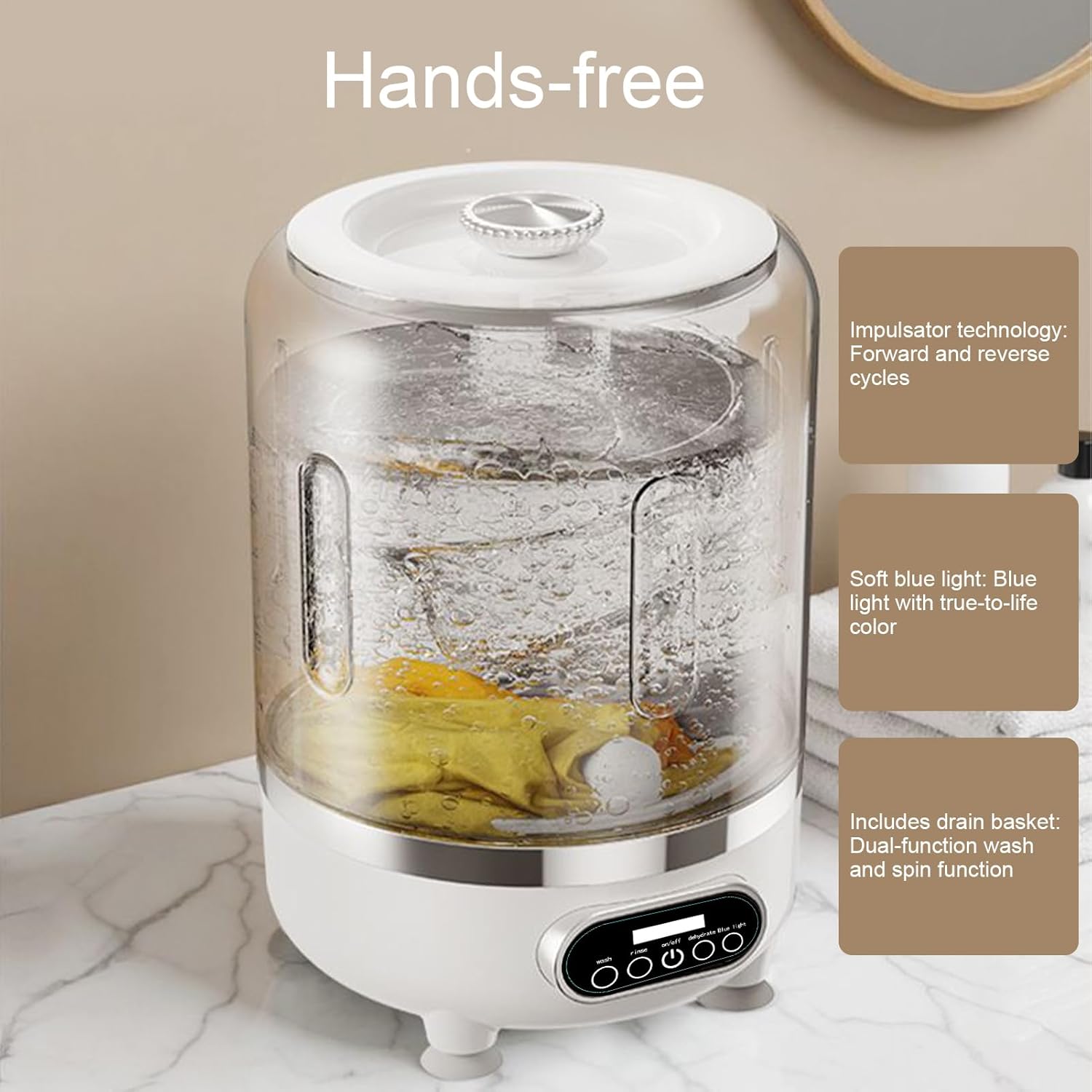 Portable Washing Machine - 3-Mode with Rotate Basket, Small Washing Machine for Underwear with Compact Design, Ideal for Travel Camping Bathroom, Clothes Socks T-Shirt, Underpants Laundry Use