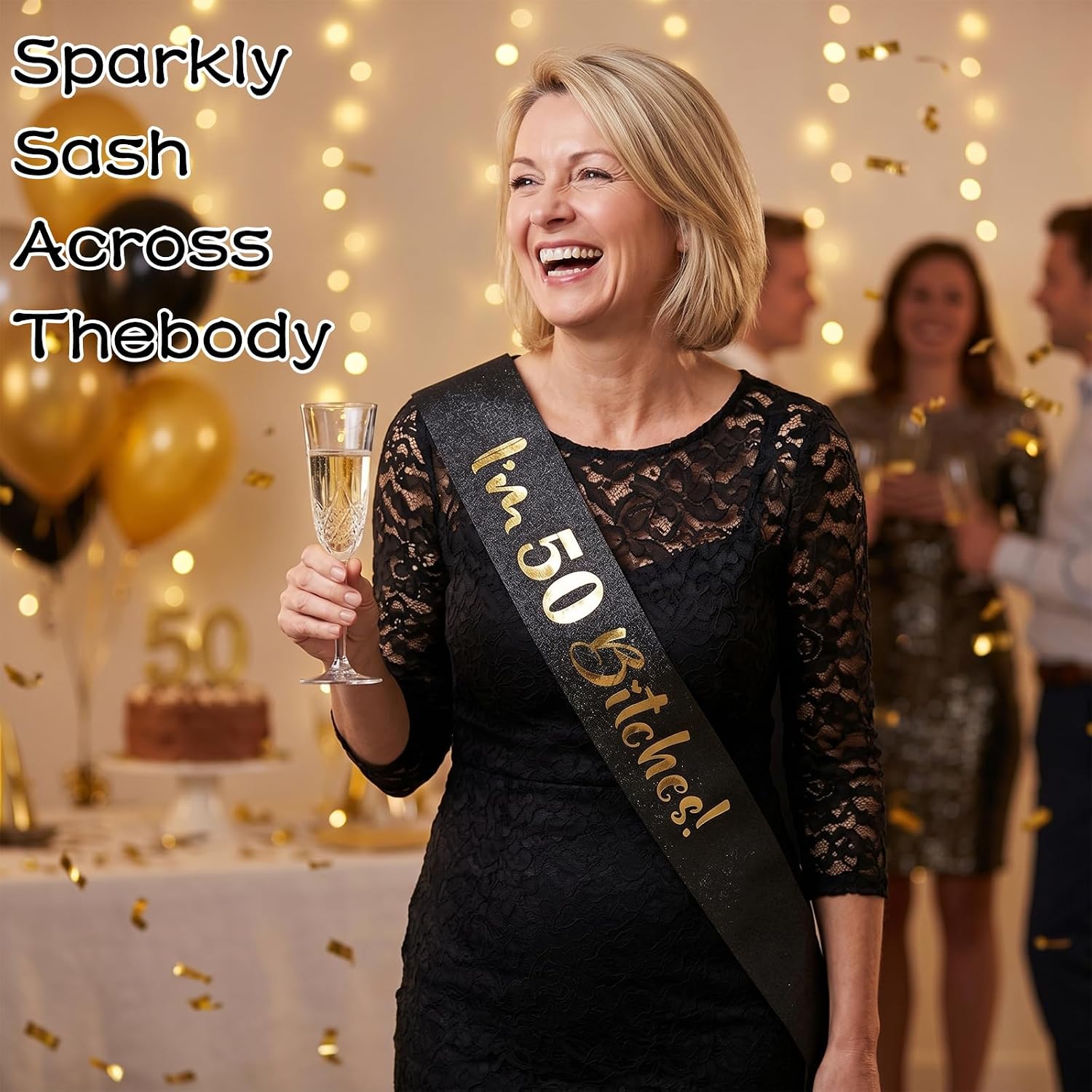 50th Birthday Sash for Women, 61.4x3.8 50th Birthday Decoration Sash I'm 50 and Pin