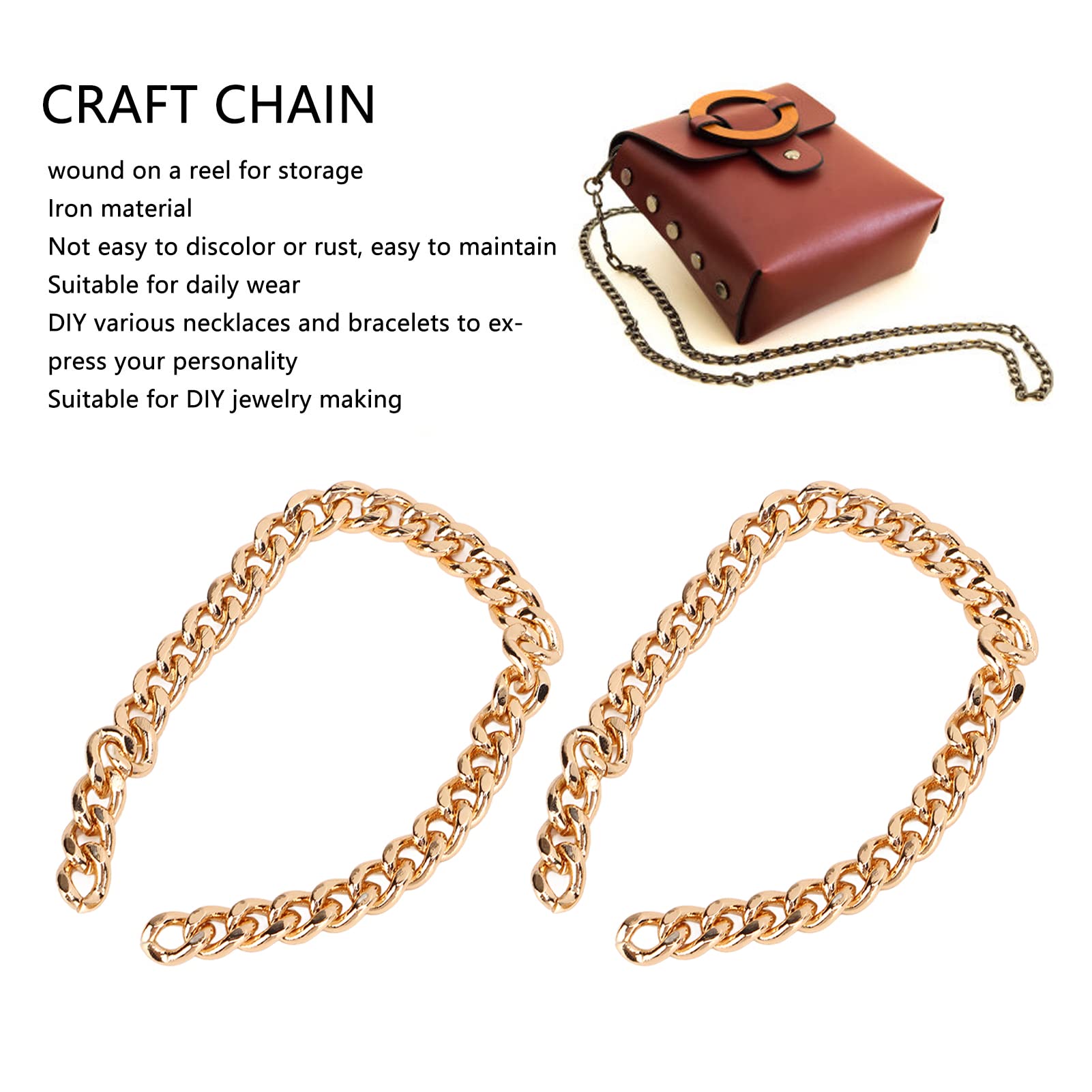 Catene Portatutto 10m Rame Elegante Catena di Gioielli Semplice Catena Artigianale in Metallo Fai da Te Creazione di Catene di Gioielli per Catene per Borse Collana Bracciale Creazione di(Color oro)