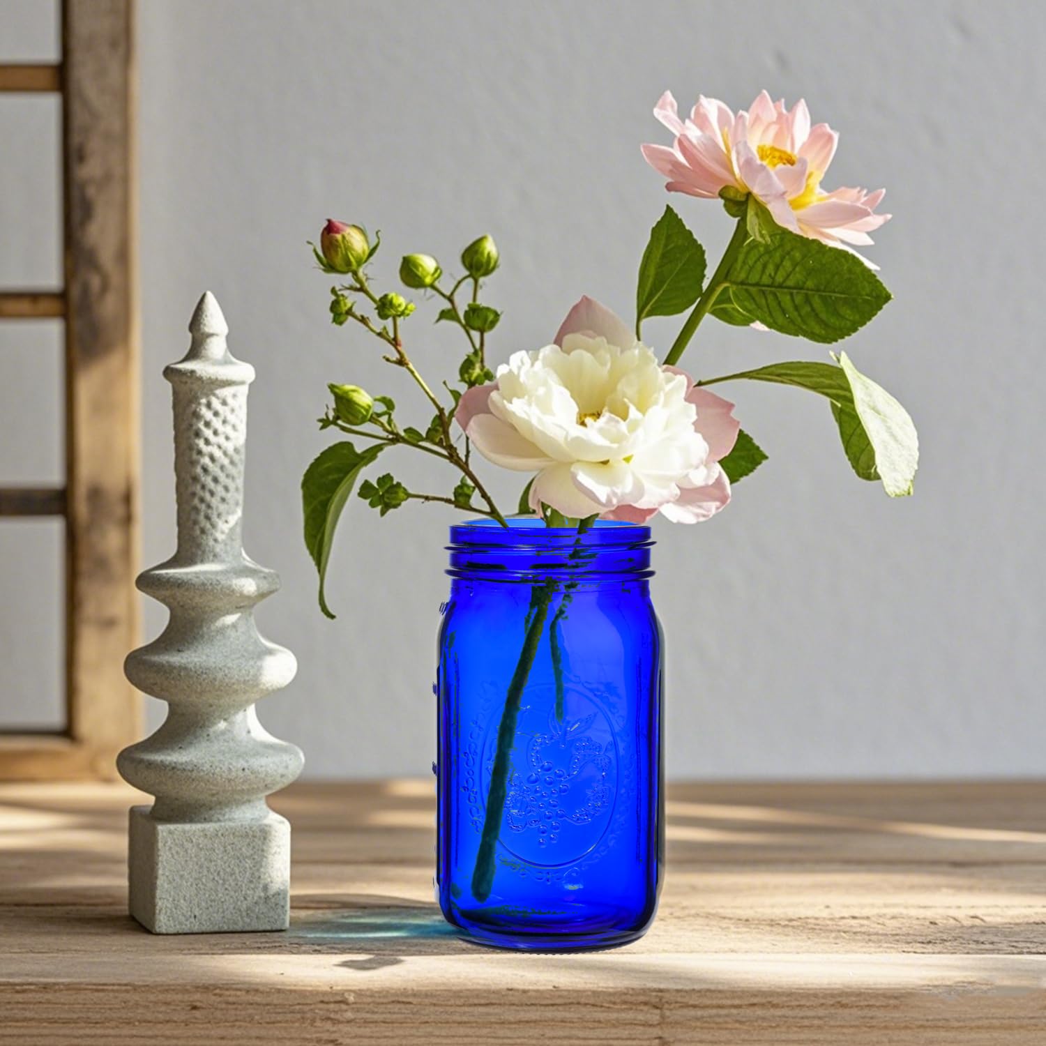 eleganttime Tarros azules de boca ancha, paquete de 6 tarros Mason de color azul cobalto de 32 onzas para conservas, encurtidos, almacenamiento, manualidades y decoración