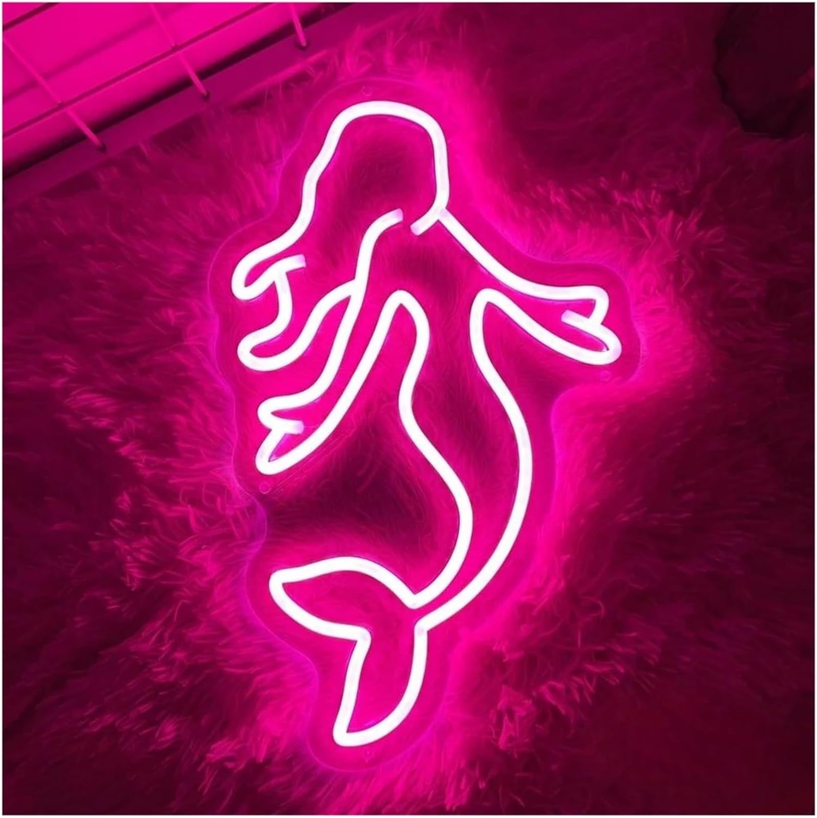 Decoración con luces de neón Letrero de neón LED con forma sirena, decoración colgante pared habitación niñas luces para fiesta 40x25cm