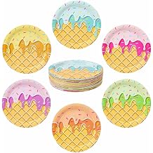 SietDESEO 60 PCS Ice Cream Paper Plates 7 Inch Disposable Dinner Plate Colorful Dessert Plates for Kids Birthday Baby Shower Party Supplies Summer Ice Cream Party Decorations