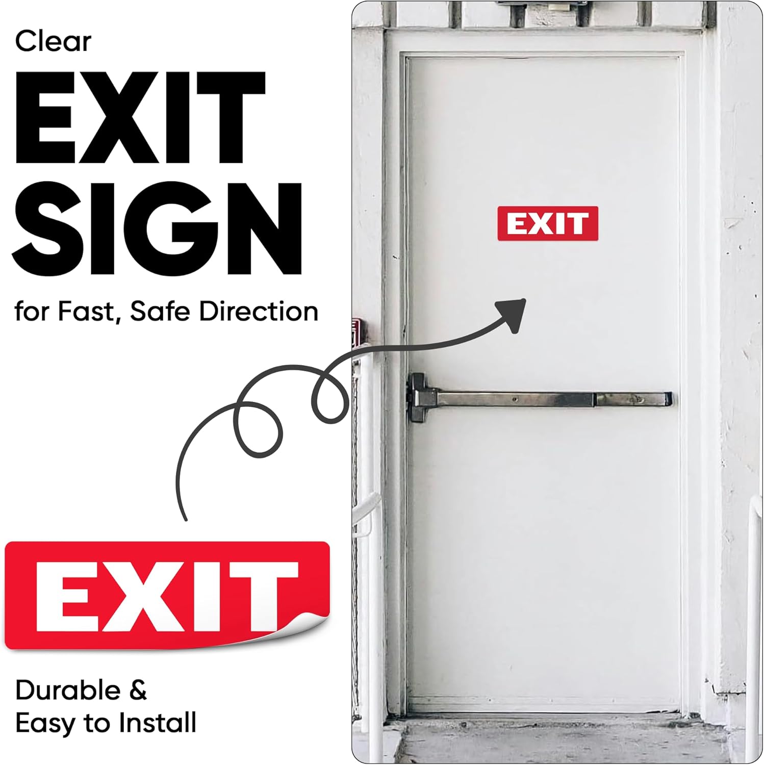 | Exit Stickers (2 Pack), Size 8.75" x 3" – Strong Adhesive, Durable, Waterproof Exit Sign Stickers for Doors and Walls – Perfect for Emergency Exit Only Signage.