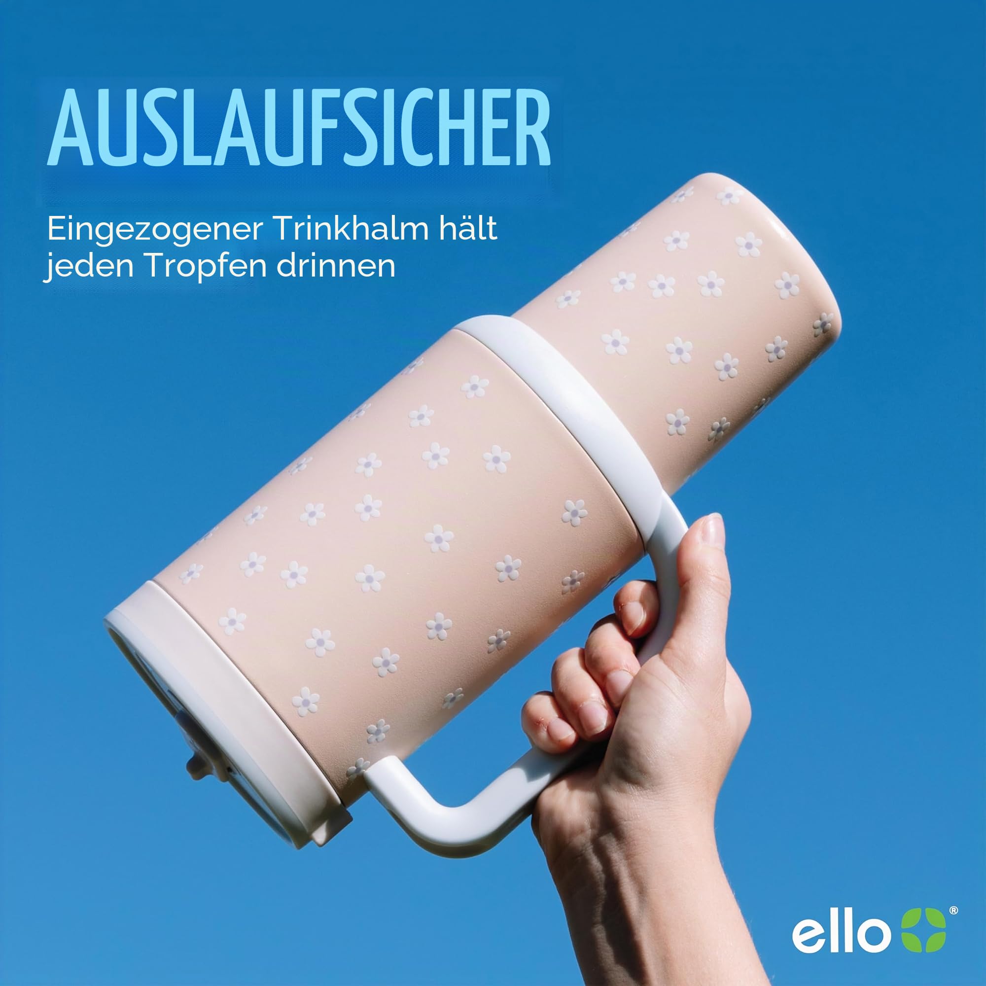Ello Oasis 887 ml Trinkbecher mit Griff und einziehbarem Strohhalm | Wiederverwendbarer isolierter Edelstahlbecher 100% auslaufsicher, Geschenke für Teenager Frauen Männer | Hält 24 Stunden kalt