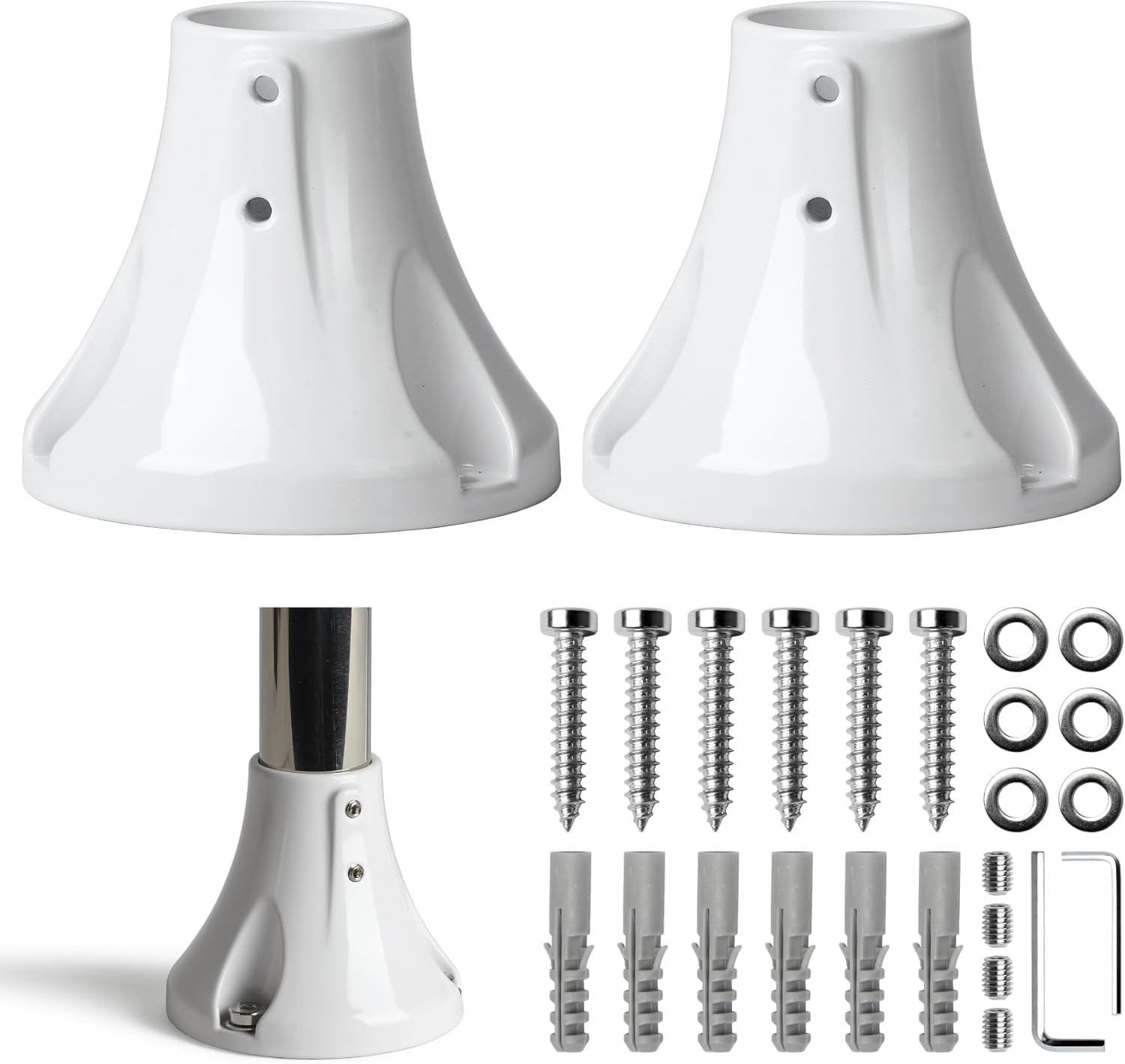 2pack 1-1/2'' Inch Diameter of 1.5" Deck Anchor Flange Cast Aluminum Above Ground Pool Ladders/Handrails/Slide - (White)