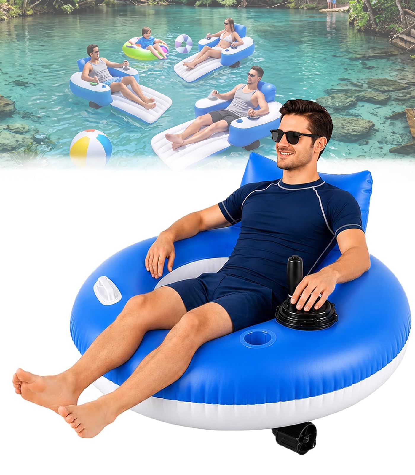 Kindevieft Multicolor Motorized Pool Lounger, Rechargeable Motorized Pool Float For Tanning – Suitable For Swimming Pools, Rivers, Lakes, And Beaches A-Circular