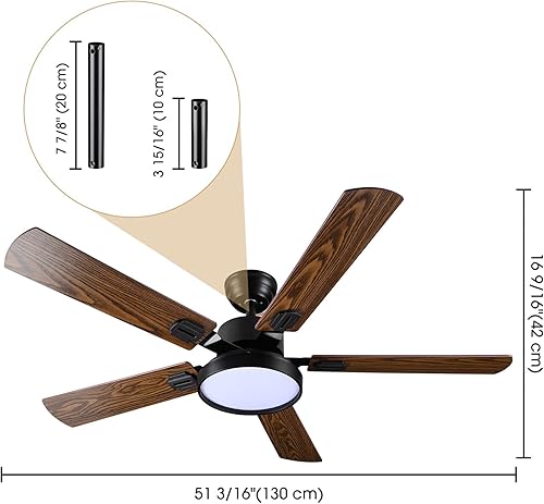 Miniatura 7 de Yescom Kit de luces de ventilador de techo de 52 pulgadas, ventilador de techo con control remoto de granja con luces, motor reversible de 2 aspas