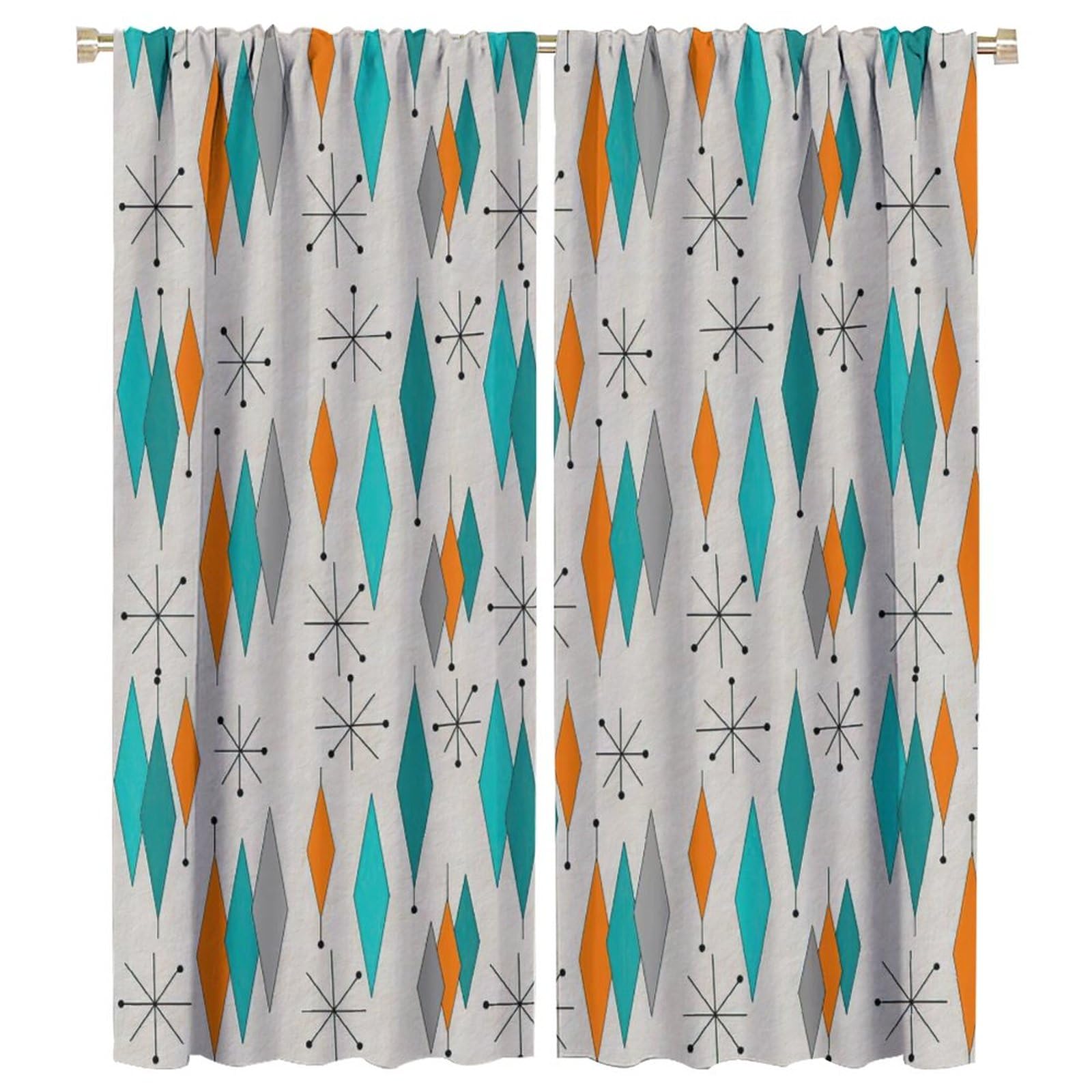 Europen Modern Mid Century Blackout Curtains - Abstract Background Mid Century Colorful Diamond Print for Home Kitchen Restaurant Decoration Window Drapes 2 Panels W42xL54 Inch