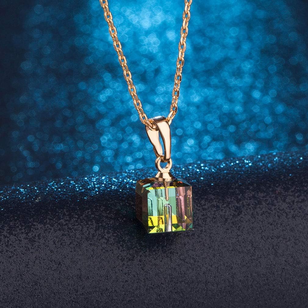 Austrian Crystal Cube Pendant Necklaces for Women 14K Gold Plated Hypoallergenic Dainty Jewelry - Image 3