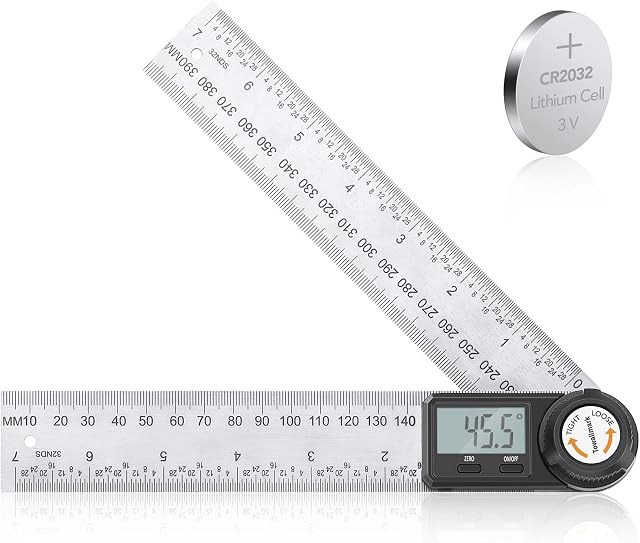 Towallmark Digital Angle Finder and Ruler 2 in 1, Protractor 0~999° Stainless Steel 200mm, Angle Measuring Tool for Woodworking, Construction