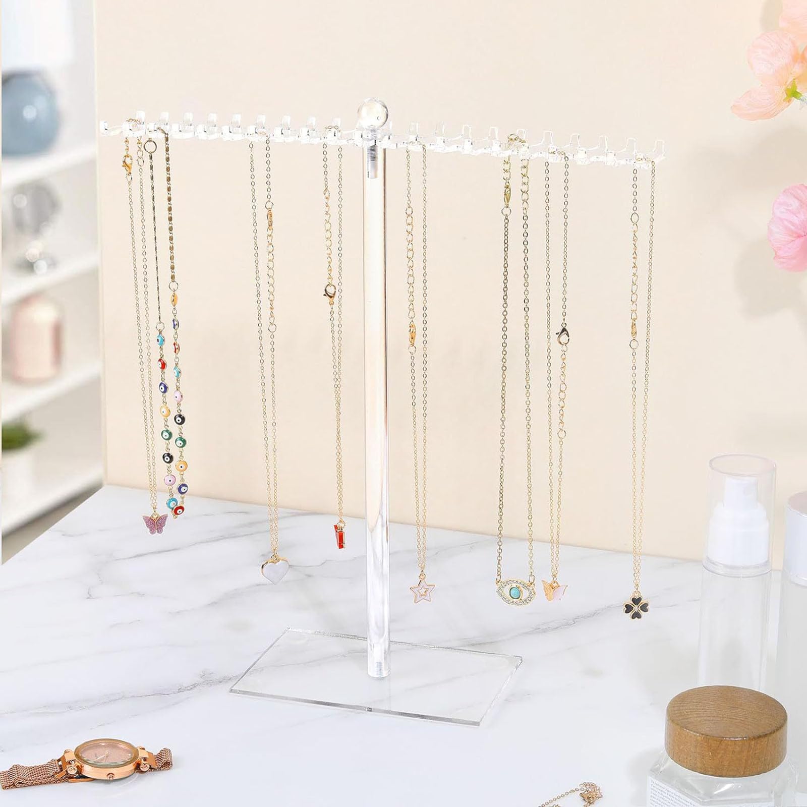 GMBYLBY Acrylic Necklace Organizers Clear Necklace Holder Stand Jewelry Display Hanger Rack With Bilaterals Hook For Necklaces