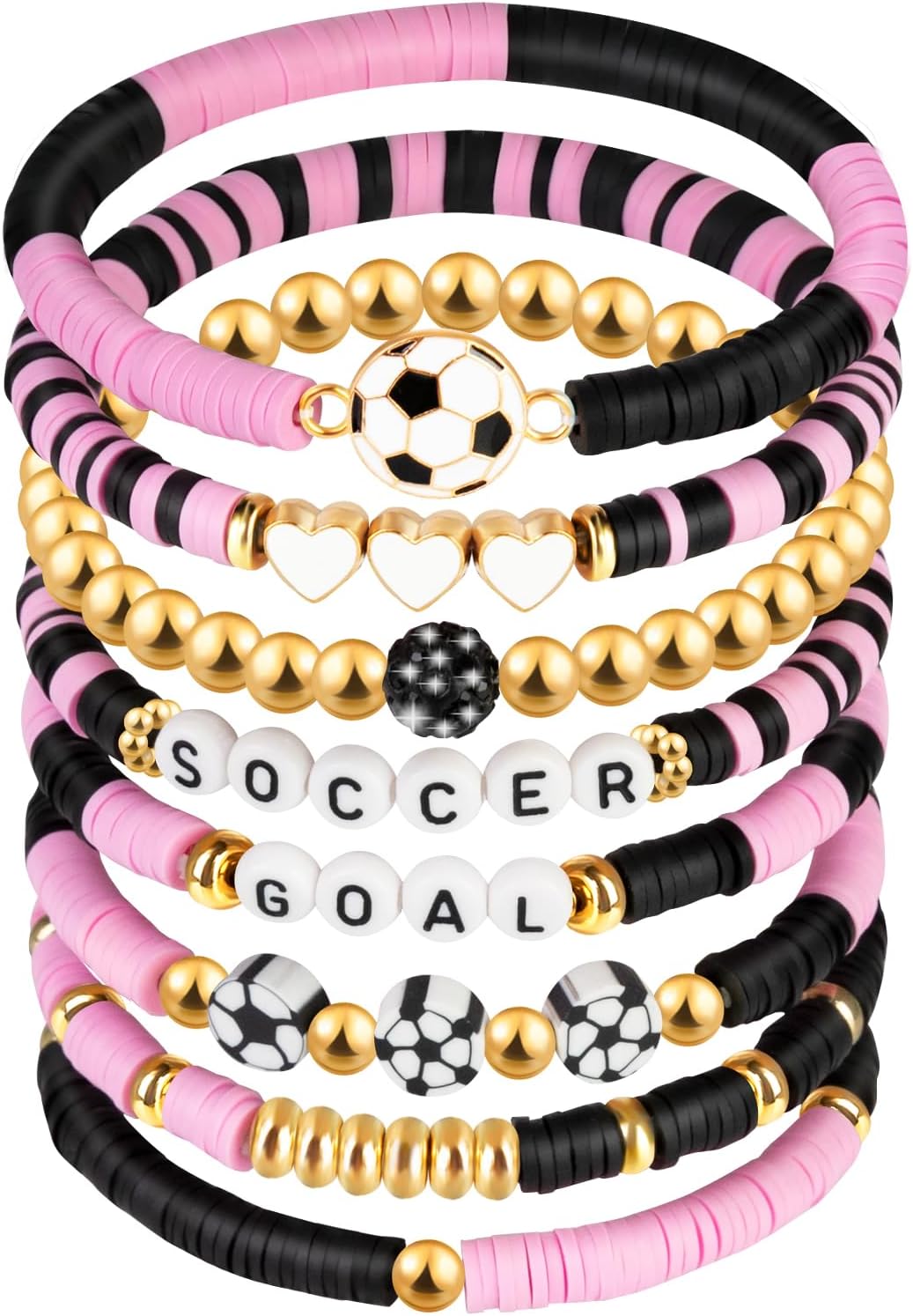 Soccer Beaded Bracelets, Game Day Clay Friendship Bracelets Soccer Sport Fan Stretch Bracelet for Sports Game Team Coach Mom Women Men Jewelry Accessories Gift for Christmas