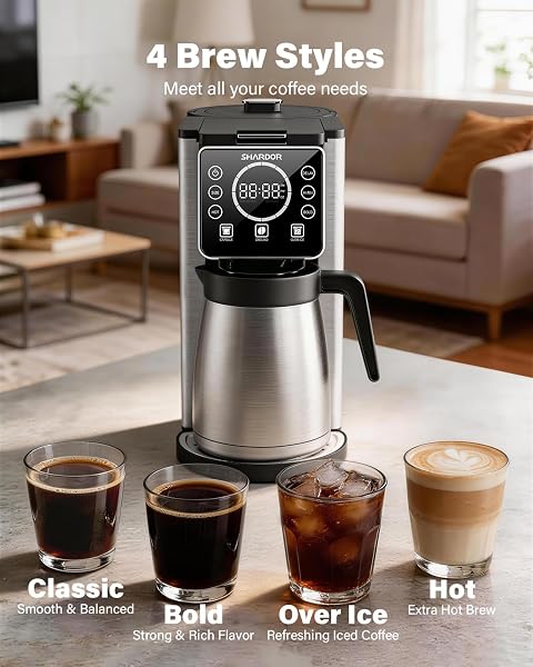 SHARDOR Programmable 5 Cup Drip Coffee Maker, Single Serve Hot & Iced Coffee Machine for K Cup & Grounds, 95oz Removable Reservoir, 6–24oz Brew Size, Strong Brew, Stainless Steel Thermal Carafe, Black - 4