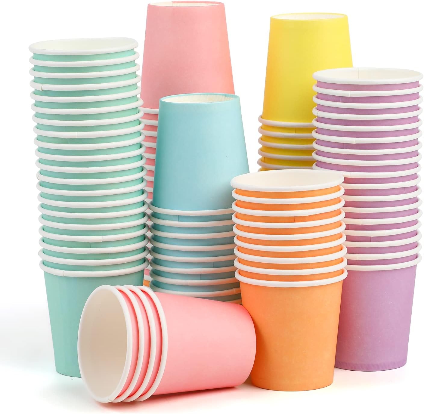 VEYLIN Small Disposable Paper Cups,120 Pieces 2 Ounce Mini Colored Paper Cups for DIY Party Hot
