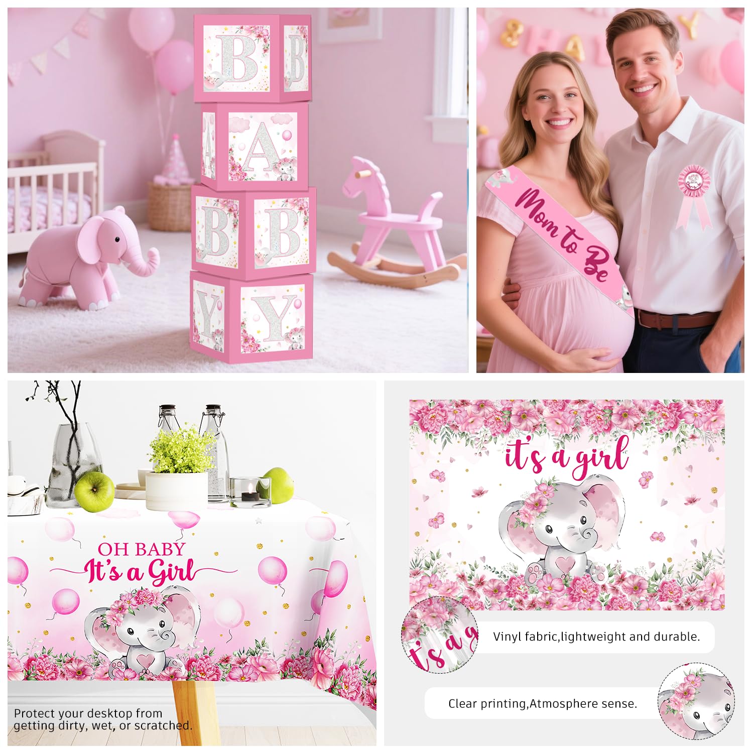 Decoraciones de elefante para baby shower para niña