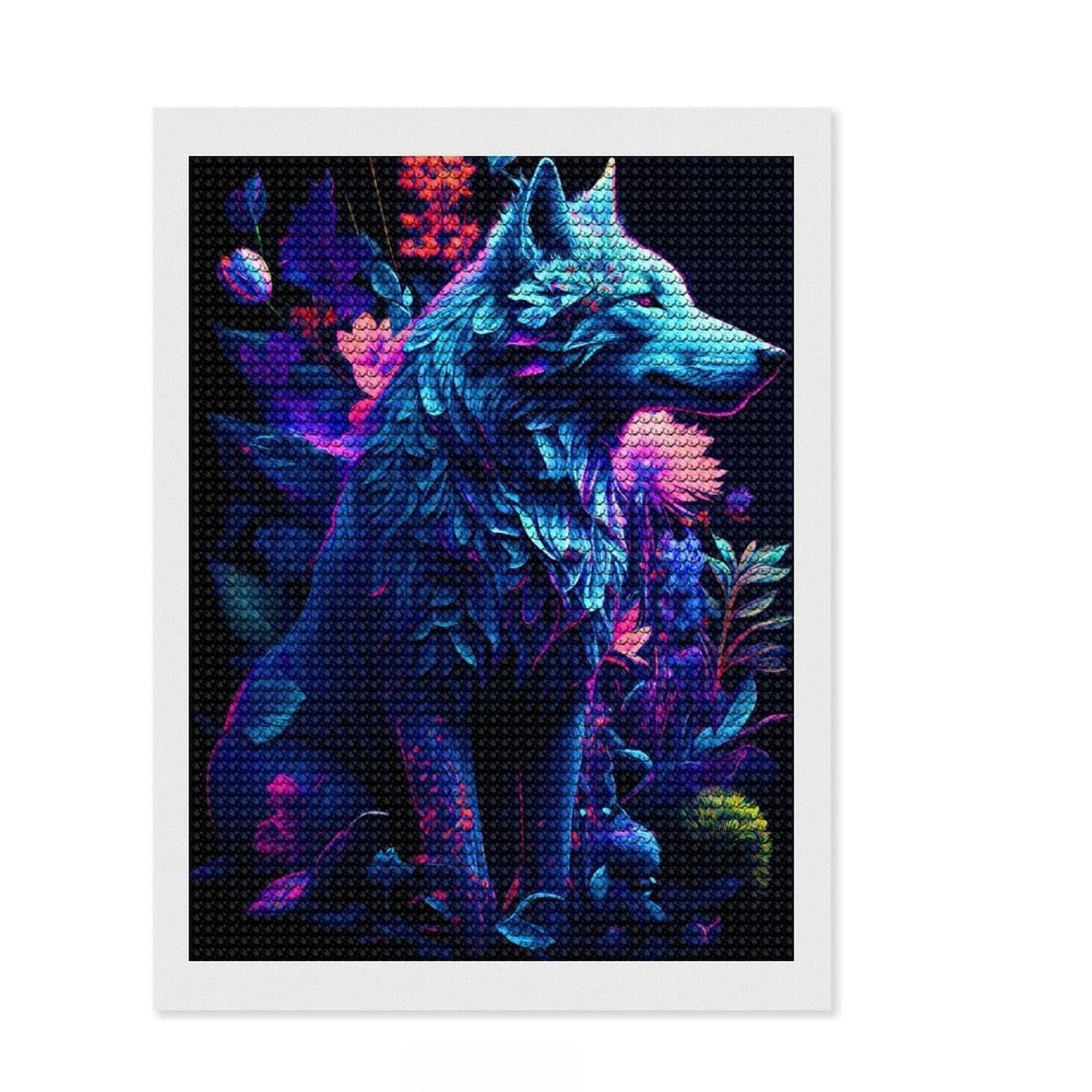 Junmoney Brilliant Wolf Diamond Painting Kit 12"x16", for Women, Stress Relief Craft, Home Wall Decor, Thoughtful Handmade Gift