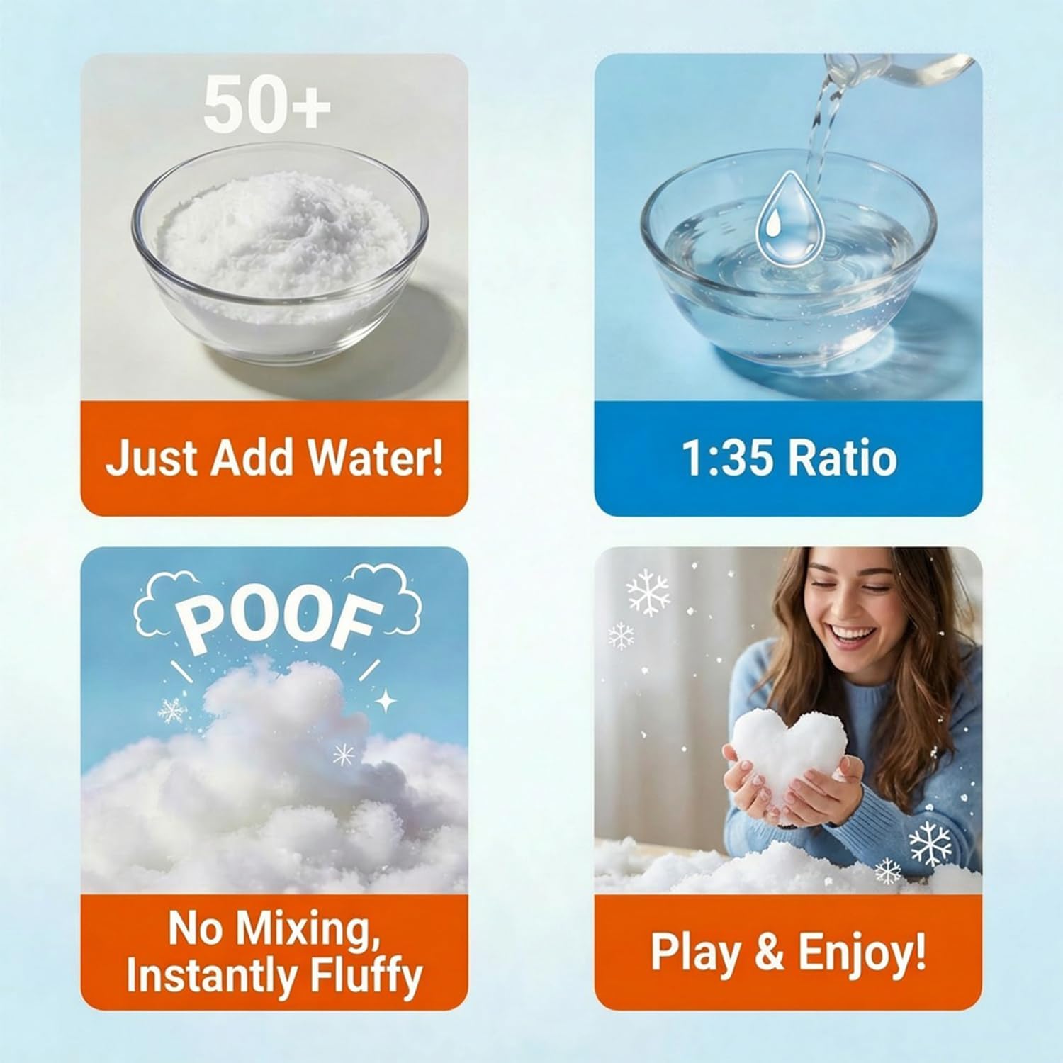 ARELUX Artificial Snow Fake Instant Powder 56oz Make 24 Gallons Fluffy Snow Snowballs & Realistic Snowflakes Safe for Party Decor for Slime Making Snow Globe Crafts, Painting