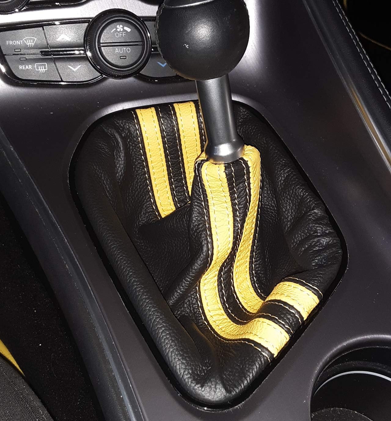 RedlineGoods Shift Boot - Manual Compatible with Dodge Challenger 2015-23. Tailor Made - not Universal. Genuine top-Grade Italian Black Leather with Black Thread