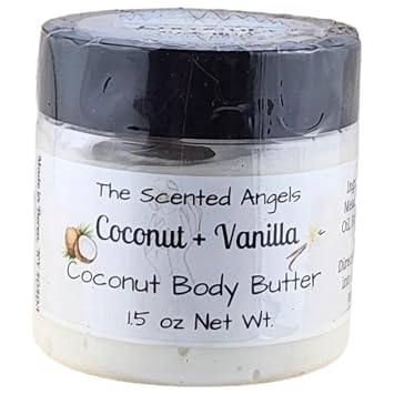 TSA Handmade Whipped Coconut Vanilla Body Butter Cream, Luxury Body Lotion for Dry Skin, Daily Moisturizing Vitamin E, Meadowfoam Seed Oil, and Jojoba Oil, Mothers, Fathers, Women, Men, Teens, 1.5 oz