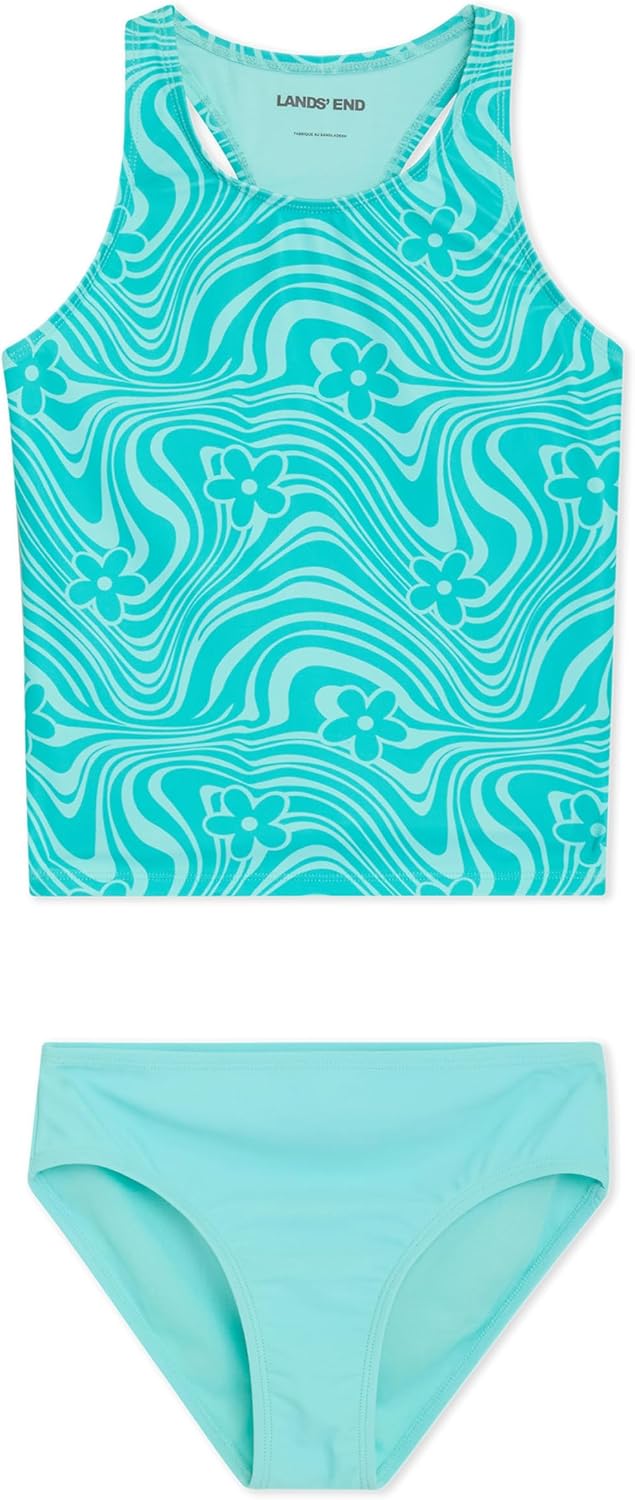 Lands' End Girls' UPF 50+ Swim Bikini Bottom and Racerback Tankini Set