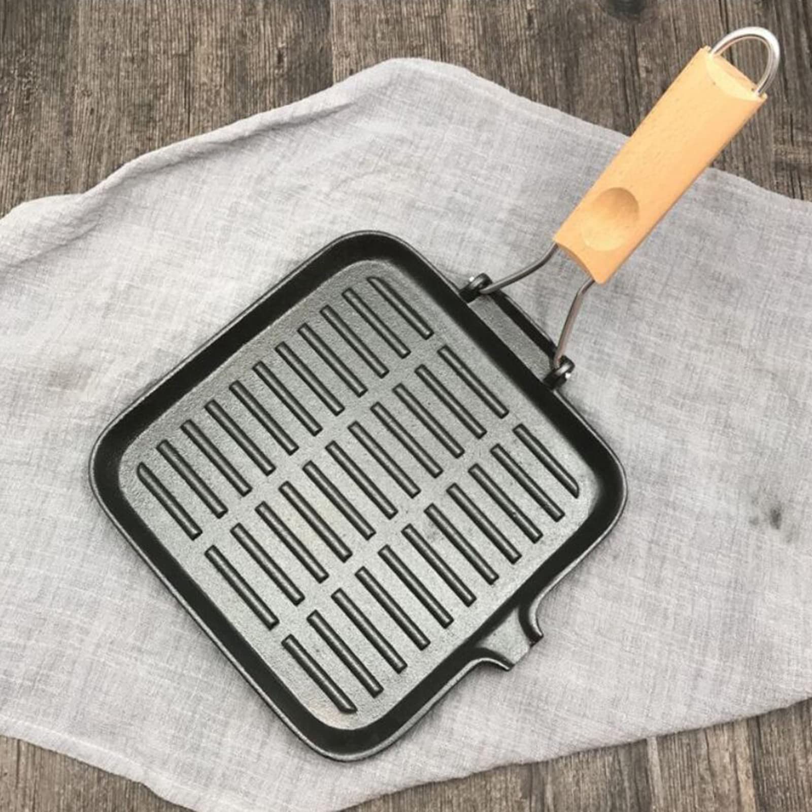 Padella in ghisa per barbecue, antiaderente, facile da pulire, pieghevole, 22 cm, ideale per bistecca da campeggio