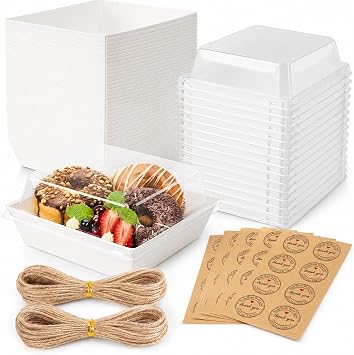 50Pcs Cake Slice Boxes with Clear Lids, 12cm Oil-Proof Paper Dessert Boxes