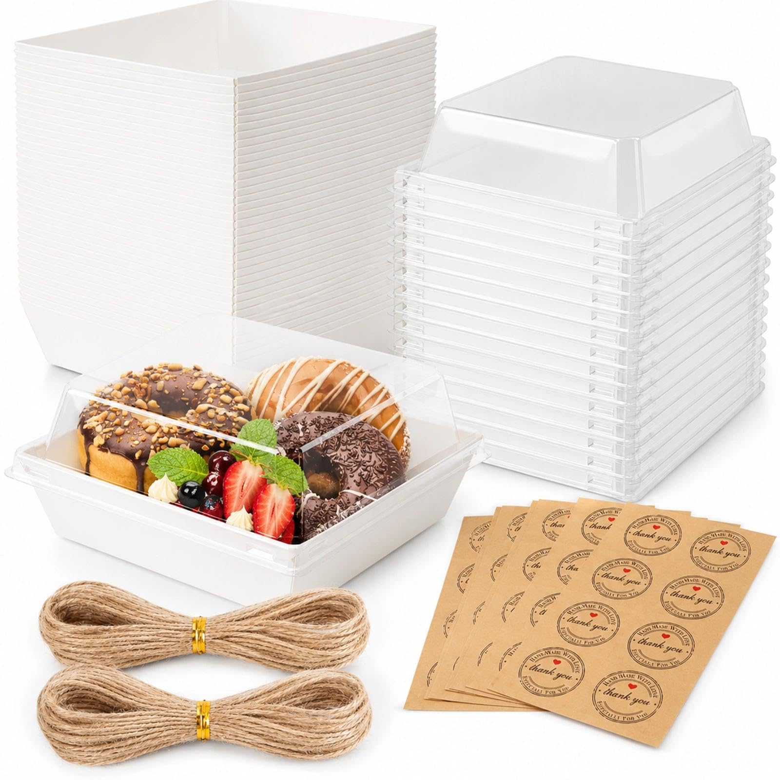 50Pcs Cake Slice Boxes with Clear Lids, 12cm Oil-Proof Paper Dessert Boxes