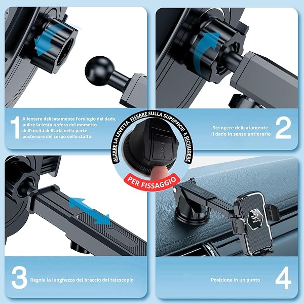 Porta Cellulare Auto Estensibile per Parabrezza e Cruscotto - Supporto Smartphone Universale con Rotazione 360°, Rilascio Rapido, Compatibile con Tutti i Cellulari - 4