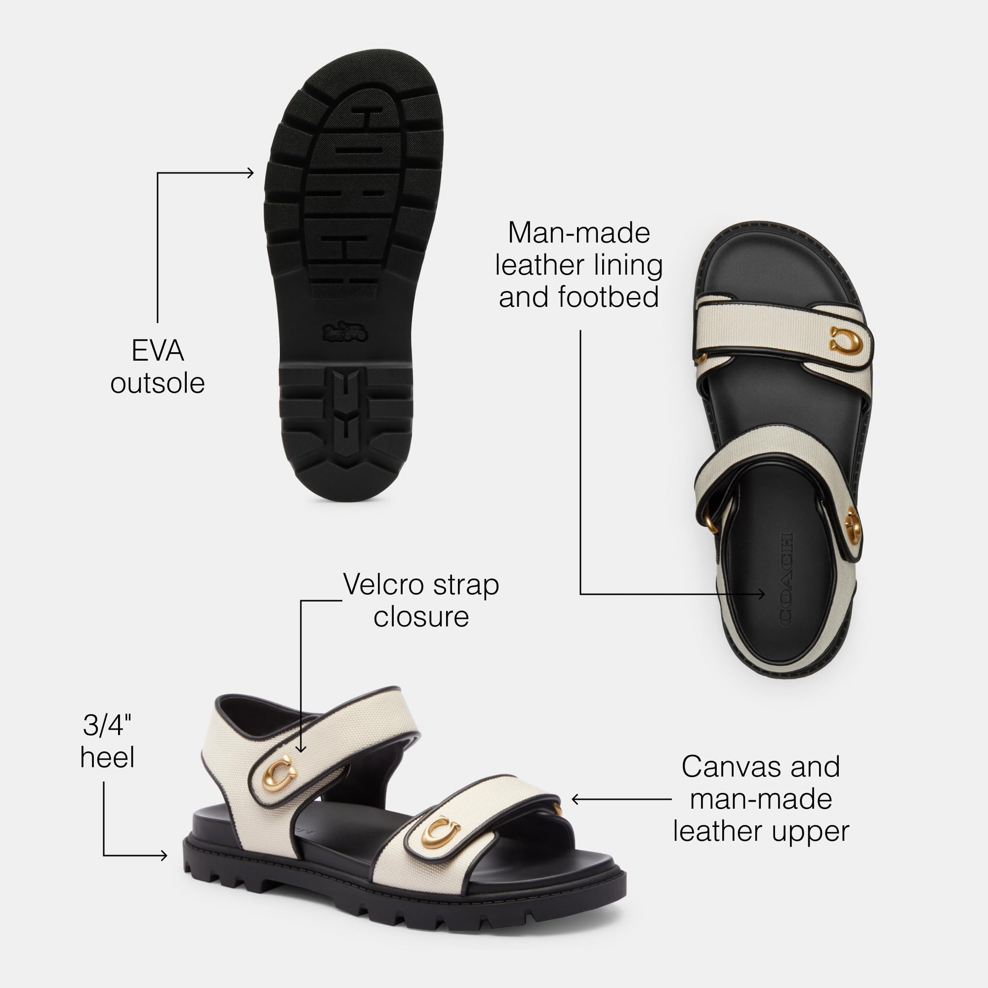 COACH Women's Brynn Sandals: Black Straw 8