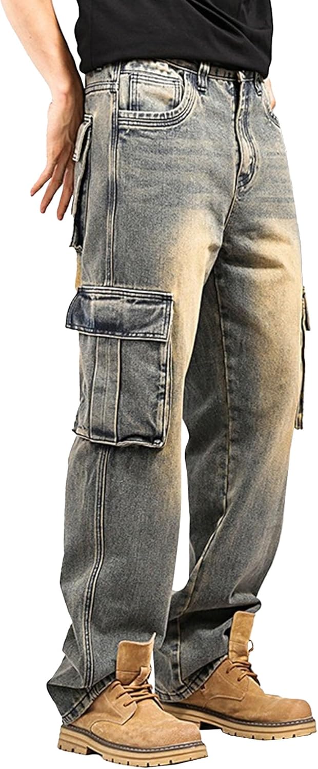 Men's Baggy Jeans Loose fit Hip Hop 90s Vintage Cargo Denim Pants Dance Skater Skateboard Pants