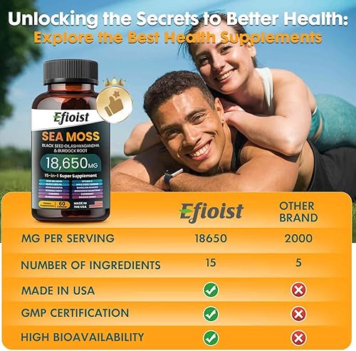 Miniatura 3 de Aceite de semilla negra de musgo marino Ashwagandha jengibre y raíz de bardana, cúrcuma, vejiga de clorofila ACV, suplemento de 120 unidades