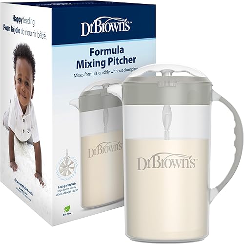 Jarra mezcladora de fórmula para bebés de Dr. Brown's con tapón ajustable, tapa con cierre y boquilla antigoteo, gris, libre de BPA, 36 oz
