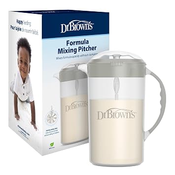 Dr. Browns Baby Formula Mixing Pitcher with Adjustable Stopper, Locking Lid, and No Drip Spout, 36 oz, BPA-Free, Gray, 1-Pack