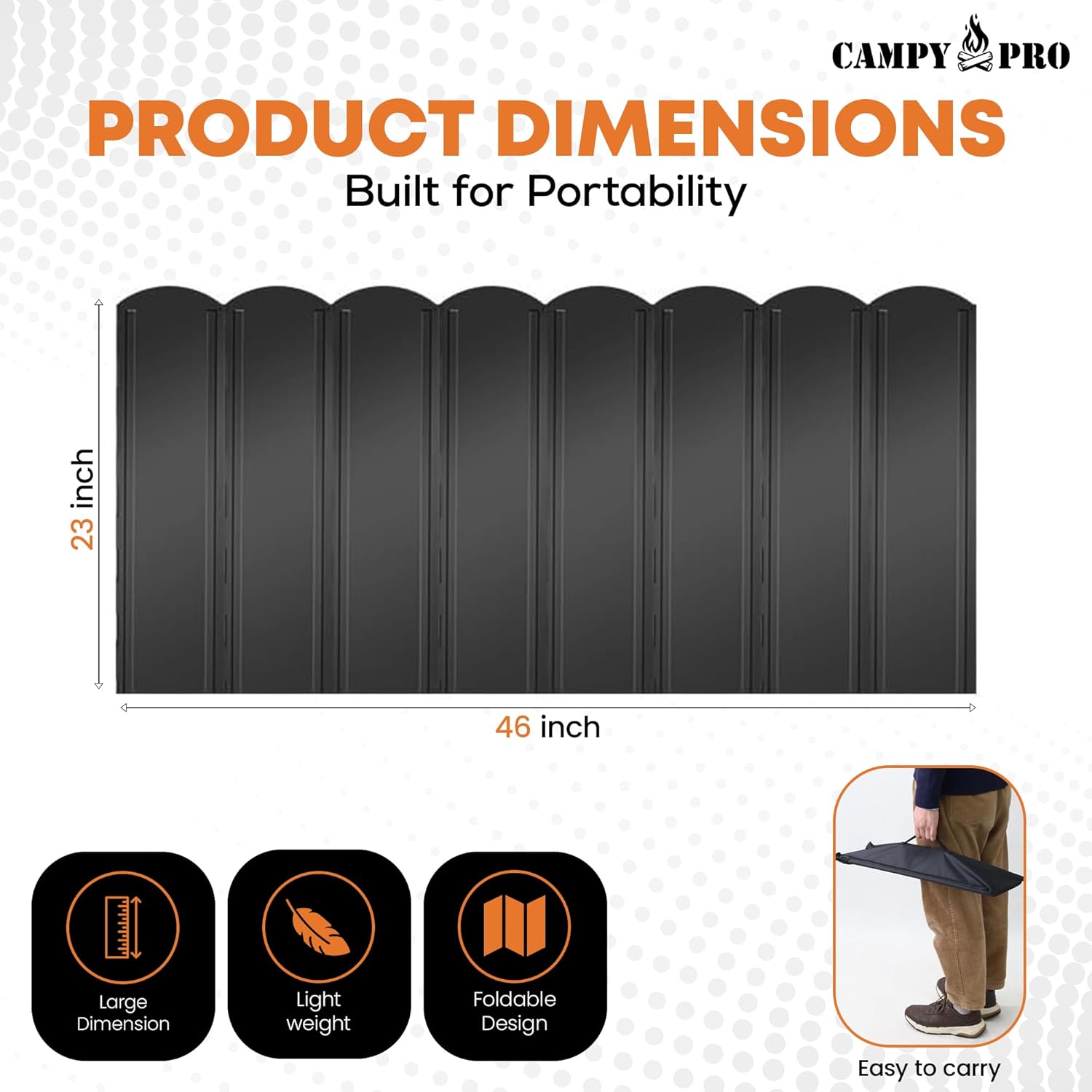 Black Camping Stove Windscreen, Foldable 8-Panel Wind Blocker with Stakes & Bag, 23.6in (60cm) Portable Windshield, Fire Pit Wind Guard, Campfire, Patio, RV, Outdoor Cooking, Hiking, Picnic