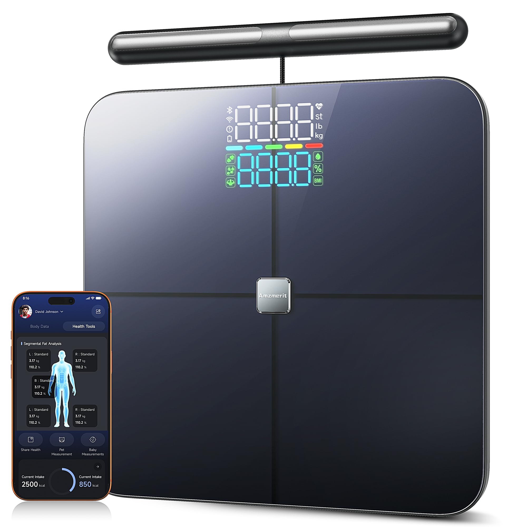 Körperfettwaage Smart Waage Personen,digitale Personenwaage mit 8 Elektroden,Digitale Waage mit Körperfett,Körperwaage Digital Bluetooth, für Protein, BMI und 28 körperanalysewaage. (400lb)